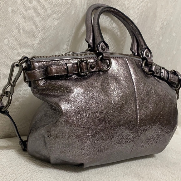 *SOLD*Coach Sophia Madison Metallic Gunmetal Leather Satchel - Picture 5 of 16